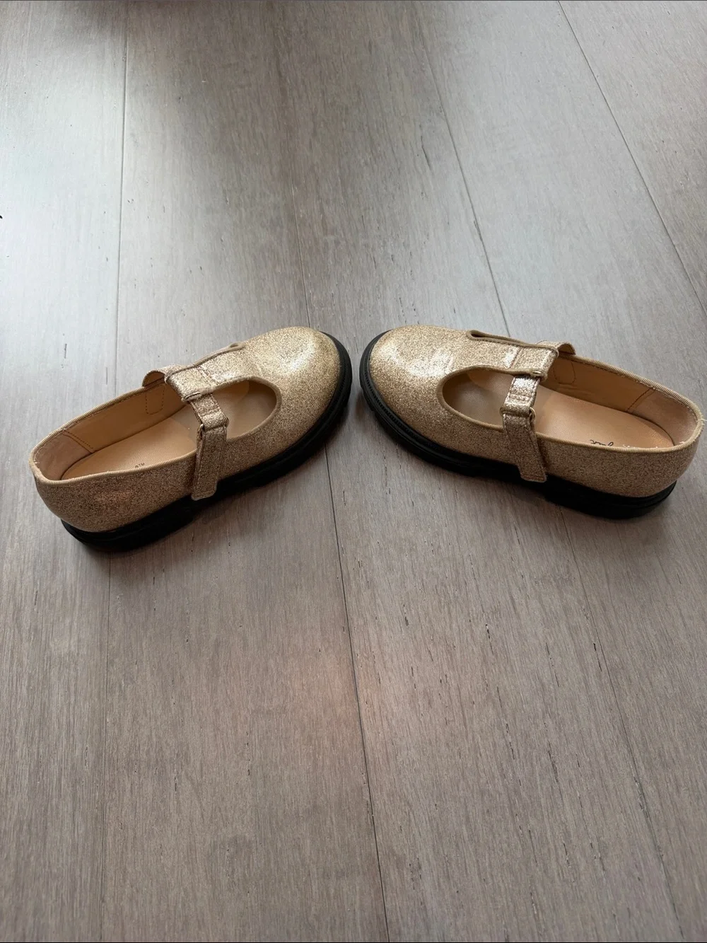 Cat & Jack Kids' Gold Glitter T-Strap Dress Shoes- 11Y